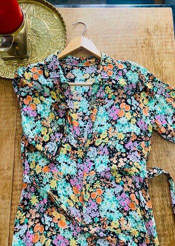 Çiçek Desenli V Yaka Uzun Bohem Elbise - Görsel 3