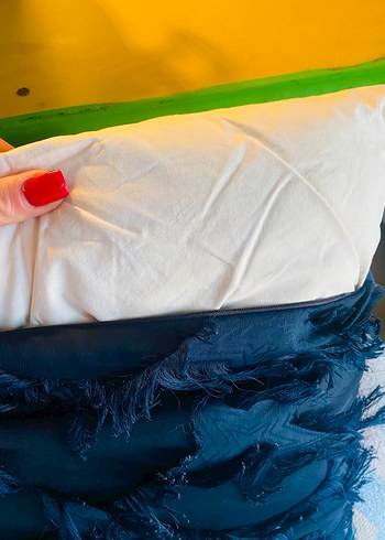 Koyu Mavi Bohem Bağlama Desenli Minder Kılıfı ve gerçek kaz tüyü - Görsel 5