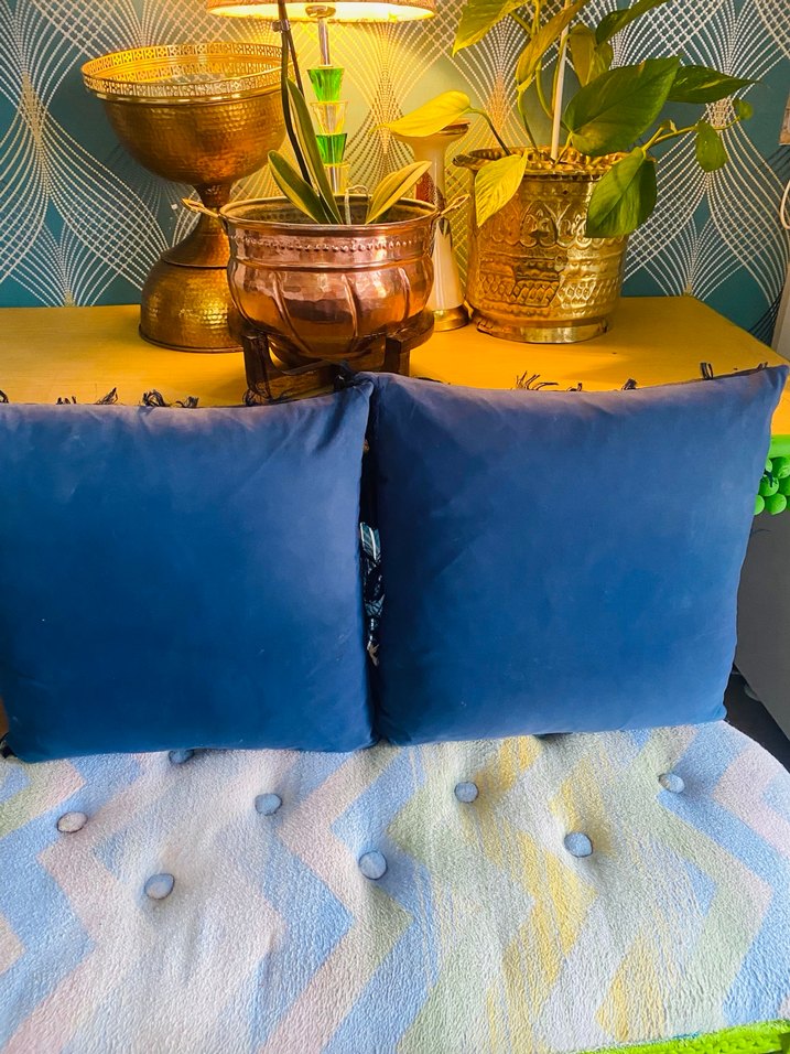 Koyu Mavi Bohem Bağlama Desenli Minder Kılıfı ve gerçek kaz tüyü - Görsel 2