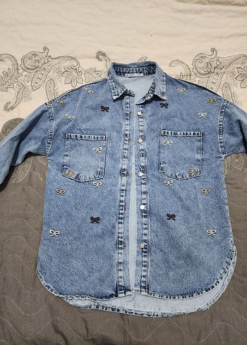 Nakışlı Kadın Mavi Denim Ceket - Görsel 2