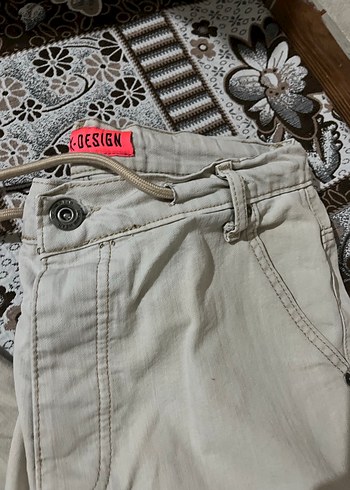 Kremsi Pamuklu Kemerli Salaş erkek paça lastikli Pantolon - Görsel 2