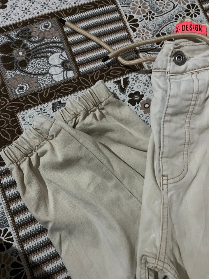 Kremsi Pamuklu Kemerli Salaş erkek paça lastikli Pantolon - Görsel 3