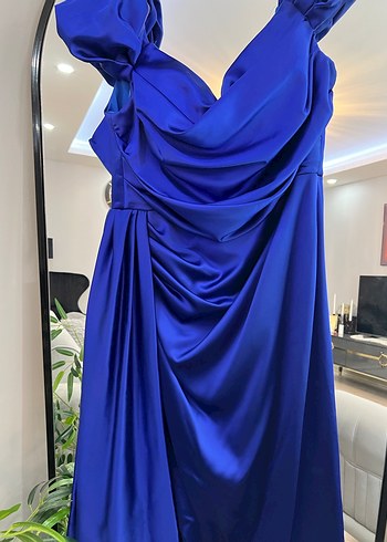 Drapeli Lacivert Uzun Abiye Elbise - Görsel 3