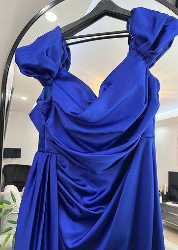 Drapeli Lacivert Uzun Abiye Elbise - Görsel 2