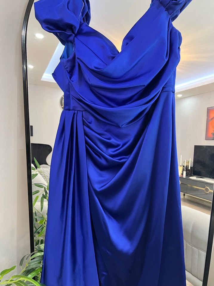 Drapeli Lacivert Uzun Abiye Elbise - Görsel 3