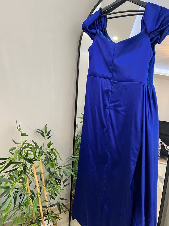 Drapeli Lacivert Uzun Abiye Elbise - Görsel 5