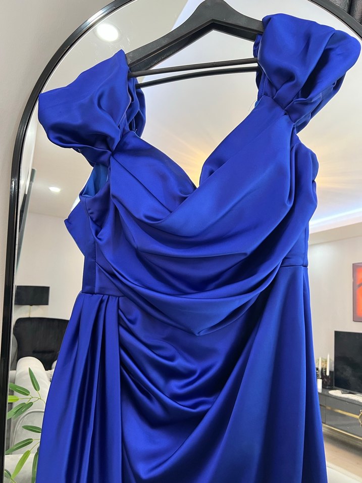 Drapeli Lacivert Uzun Abiye Elbise - Görsel 2