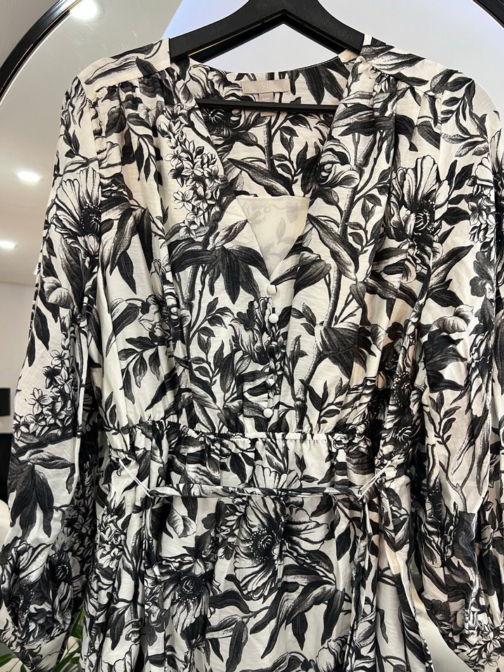 Gri Desenli Uzun Kollu  Elbise - Görsel 2