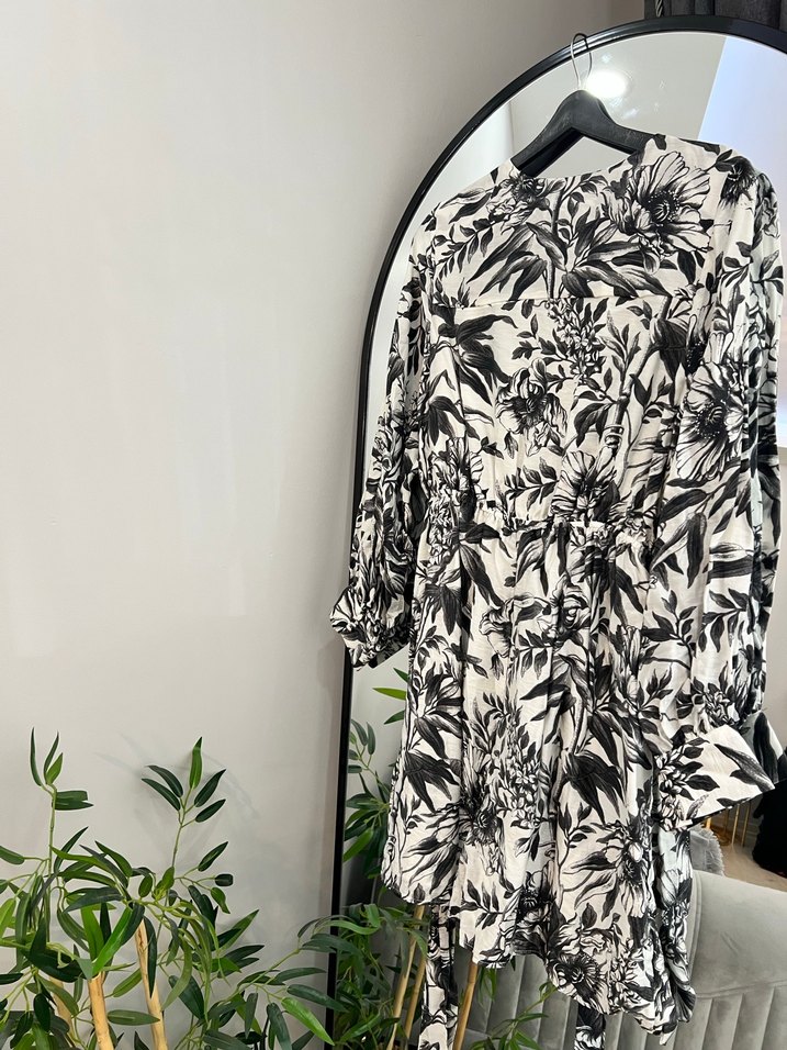 Gri Desenli Uzun Kollu  Elbise - Görsel 5