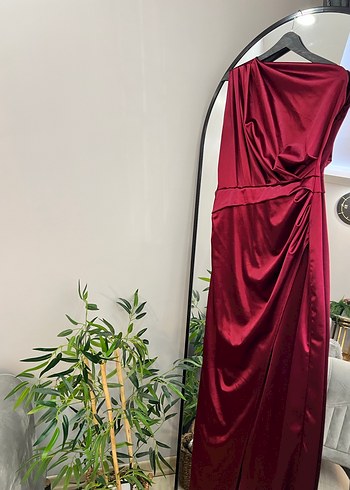 Bordo Drapeli Uzun Abiye Elbise - Görsel 2