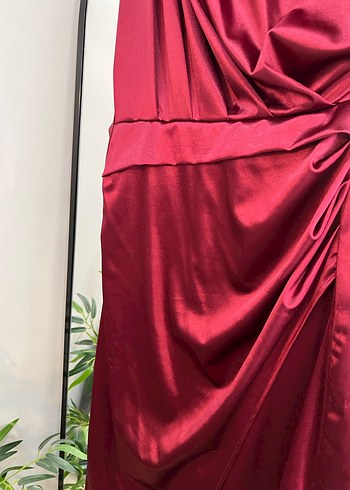 Bordo Drapeli Uzun Abiye Elbise - Görsel 3