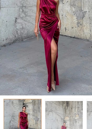 Bordo Drapeli Uzun Abiye Elbise - Görsel 7