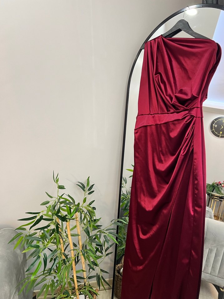 Bordo Drapeli Uzun Abiye Elbise - Görsel 2