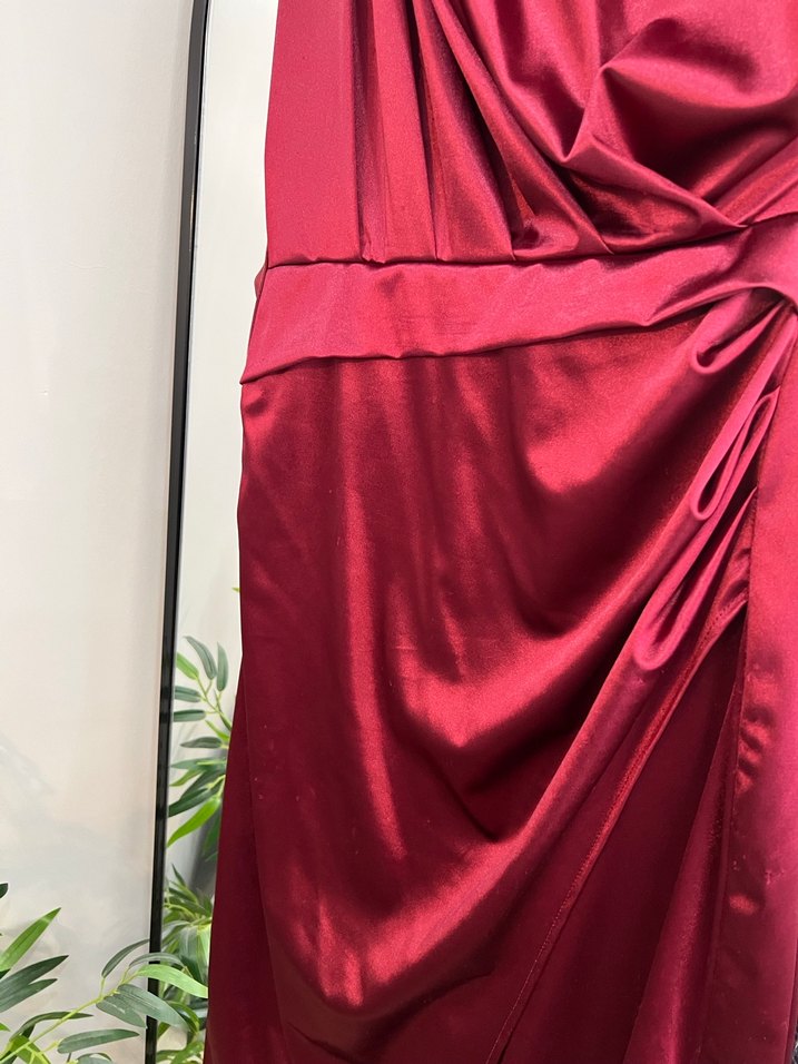 Bordo Drapeli Uzun Abiye Elbise - Görsel 3