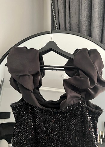 Siyah Nakışlı Midi Abiye Elbise - Görsel 5