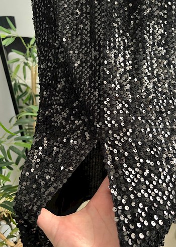 Siyah Nakışlı Midi Abiye Elbise - Görsel 3