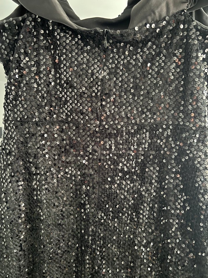 Siyah Nakışlı Midi Abiye Elbise - Görsel 2