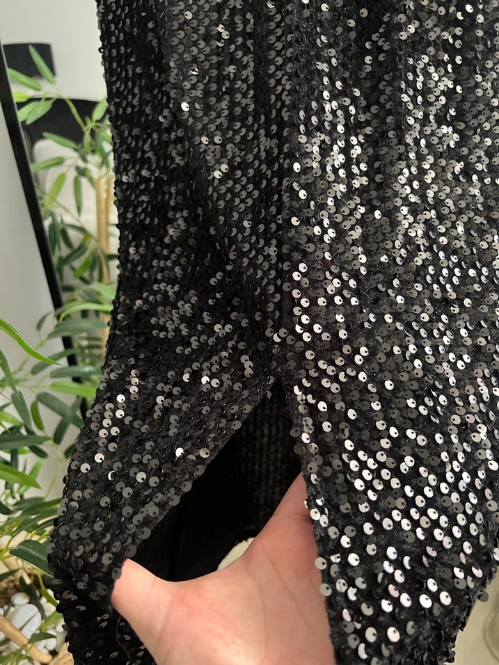 Siyah Nakışlı Midi Abiye Elbise - Görsel 3