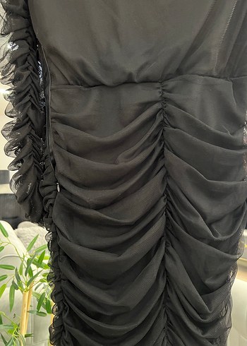 Uzun Siyah Drapeli Gotik Elbise - Görsel 5