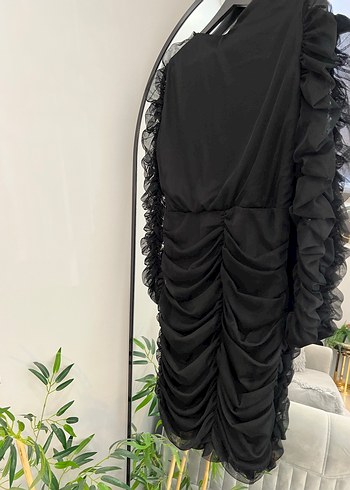 Uzun Siyah Drapeli Gotik Elbise - Görsel 4