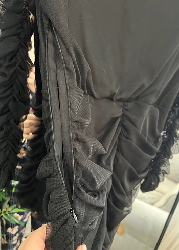 Uzun Siyah Drapeli Gotik Elbise - Görsel 6