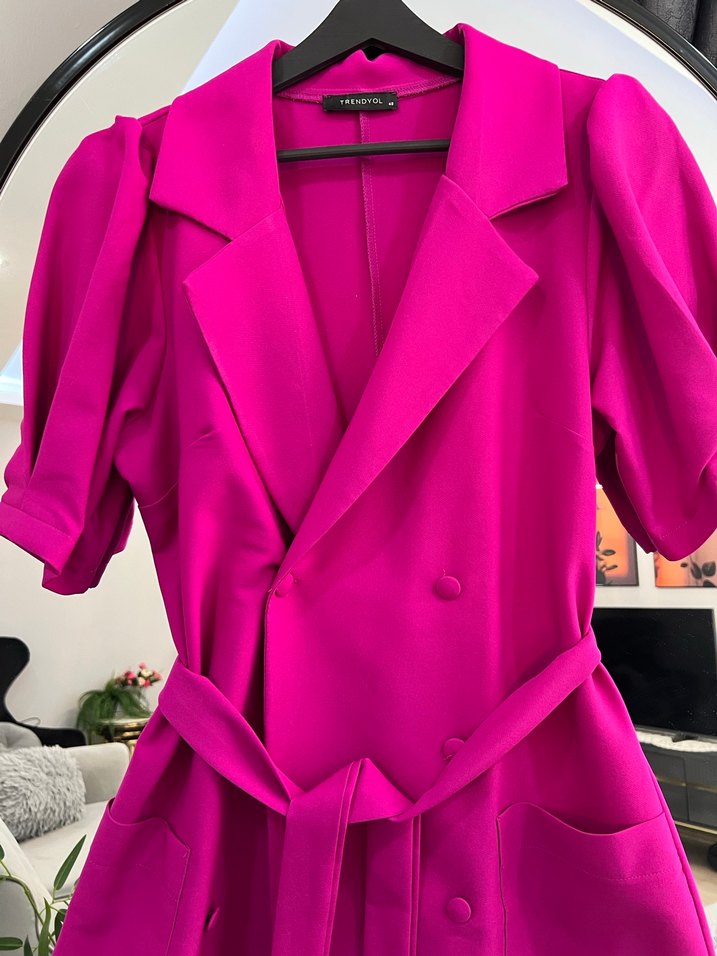 Pembe Mini Kadın Ceket Düğmeli - Görsel 3