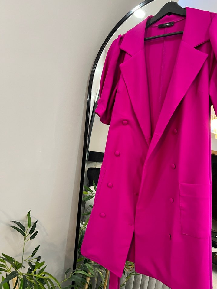 Pembe Mini Kadın Ceket Düğmeli - Görsel 4