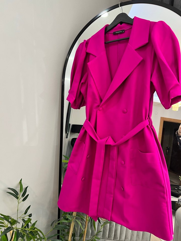 Pembe Mini Kadın Ceket Düğmeli - Görsel 2