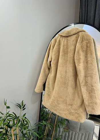 Bej Kadın Suni Kürk Midi Mont - Görsel 5