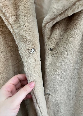 Bej Kadın Suni Kürk Midi Mont - Görsel 3