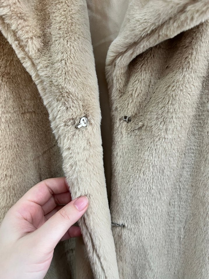 Bej Kadın Suni Kürk Midi Mont - Görsel 3