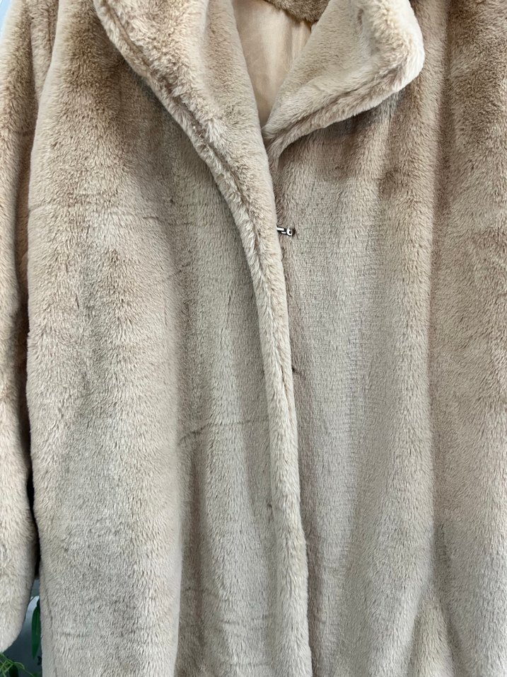 Bej Kadın Suni Kürk Midi Mont - Görsel 2