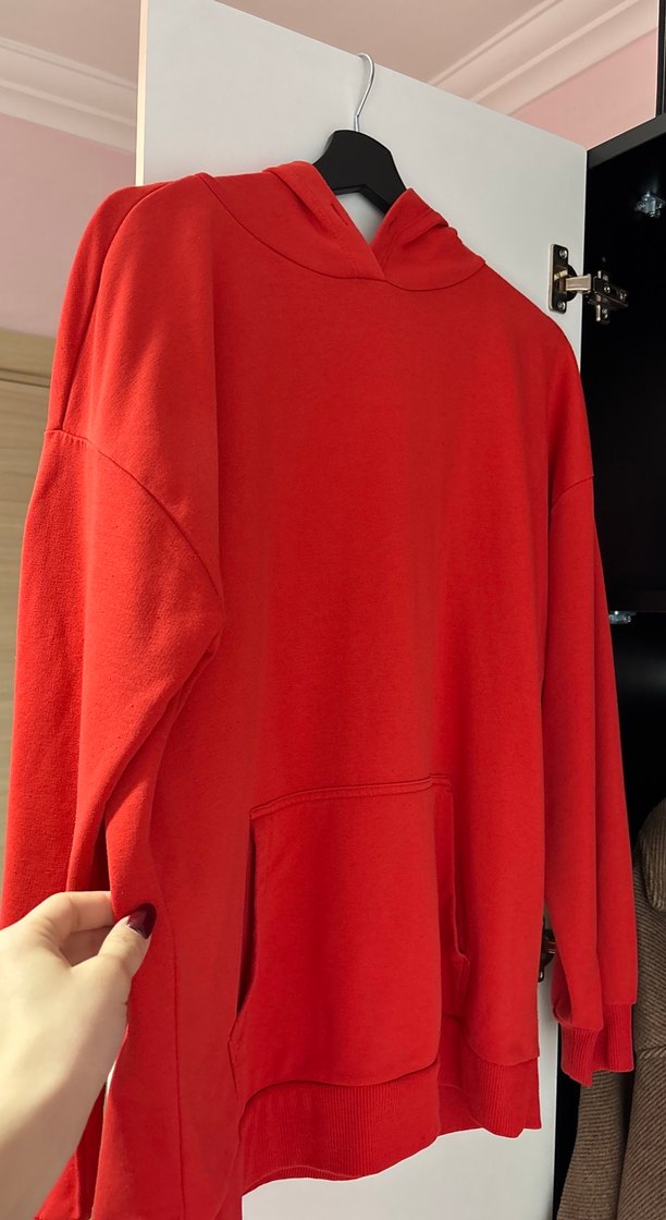 Kırmızı Kadın Kapüşonlu Sweatshirt - Görsel 3