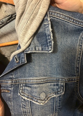 Gri Kapüşonlu Mavi Kot Ceket - Görsel 4