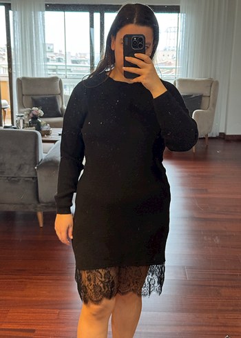 Siyah Uzun Kollu Triko Elbise - Görsel 2