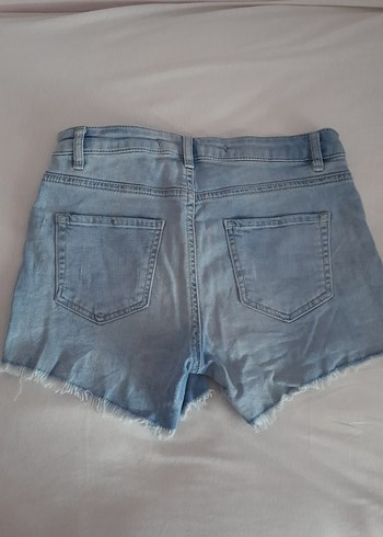 Kadın Mavi Dantel Detaylı Mini Denim Şort - Görsel 3