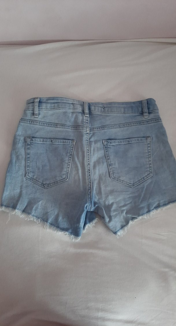 Kadın Mavi Dantel Detaylı Mini Denim Şort - Görsel 3