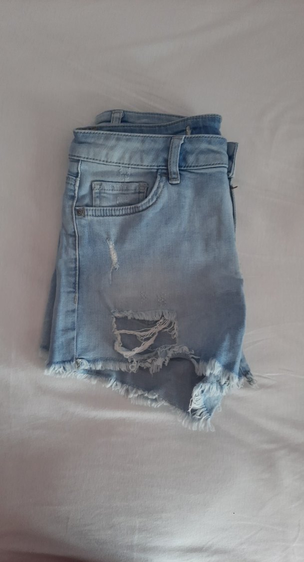 Kadın Mavi Dantel Detaylı Mini Denim Şort - Görsel 2