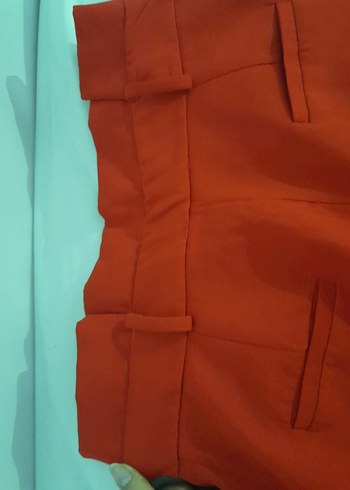 Kadın Kırmızı Düğmeli Kumaş Pantolon - Görsel 2