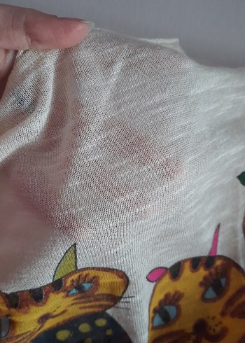 Bohem Çok Renkli Örgü Kedi Desenli Tişört - Görsel 4