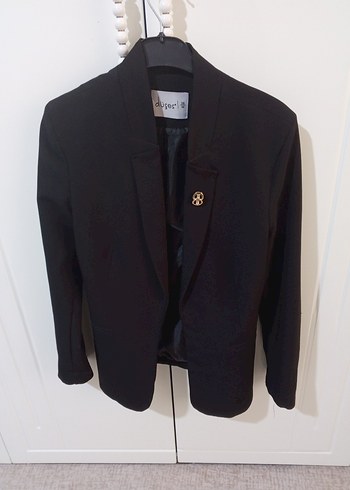 Düğmeli Siyah Midi Kadın Blazer Ceket - Görsel 2