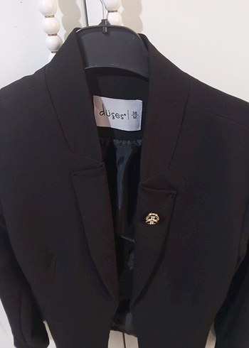 Düğmeli Siyah Midi Kadın Blazer Ceket - Görsel 3