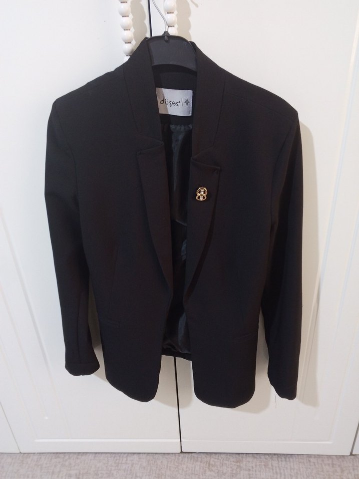 Düğmeli Siyah Midi Kadın Blazer Ceket - Görsel 2