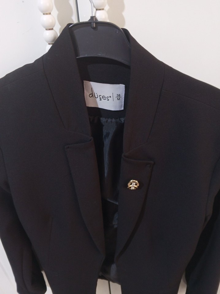 Düğmeli Siyah Midi Kadın Blazer Ceket - Görsel 3