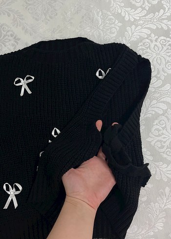 Nakışlı Siyah Örgü Kadın Süveter - Görsel 2