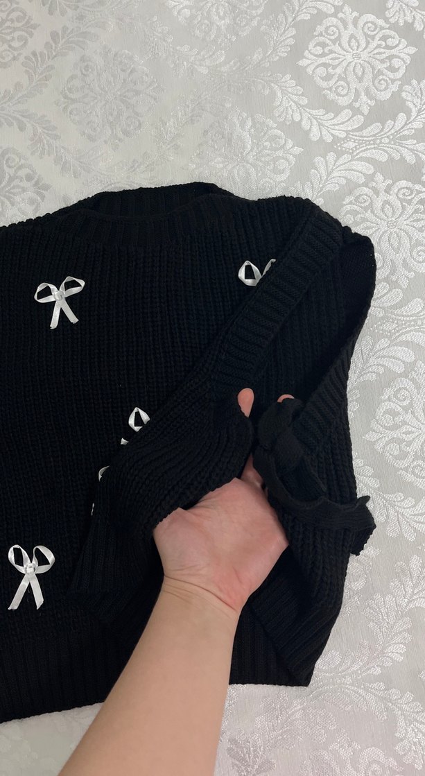 Nakışlı Siyah Örgü Kadın Süveter - Görsel 2