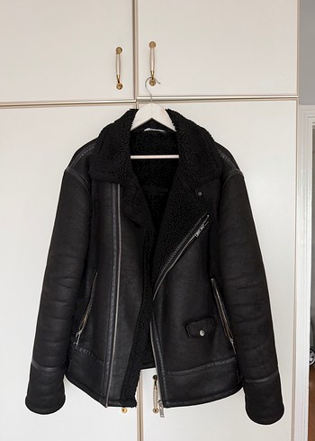 Zara Kürklü Siyah Deri Biker Ceket - Görsel 3