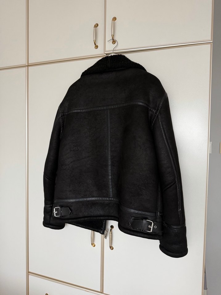 Zara Kürklü Siyah Deri Biker Ceket - Görsel 4