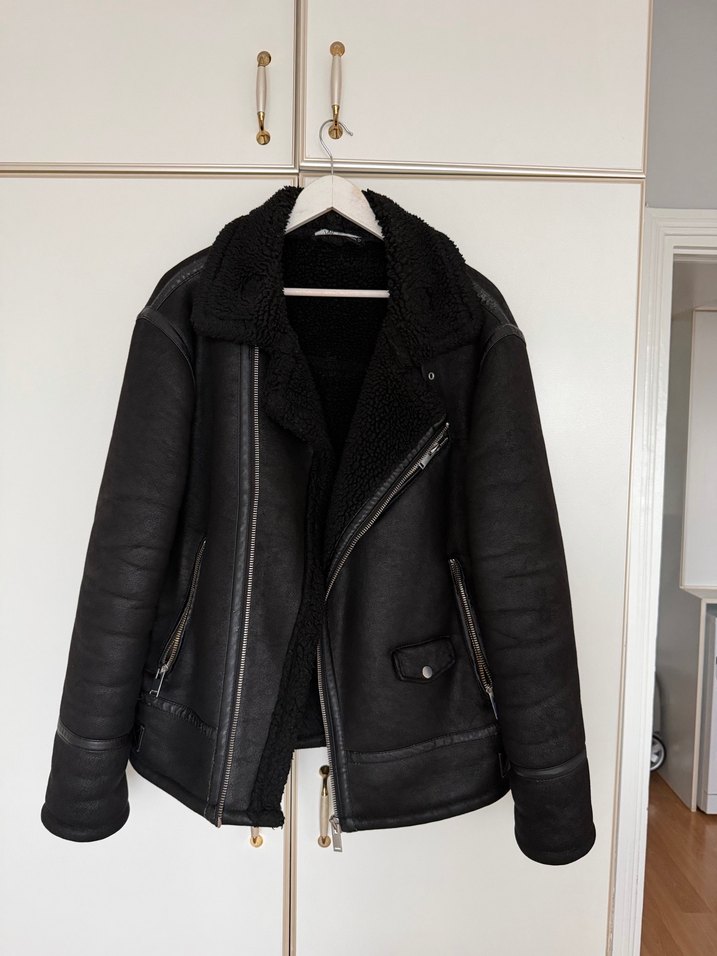 Zara Kürklü Siyah Deri Biker Ceket - Görsel 2
