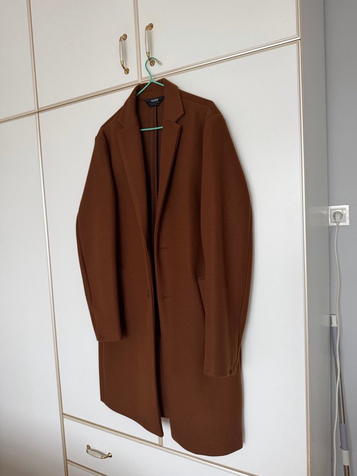 Kahverengi Erkek Midi Palto - Pull bear - Görsel 3